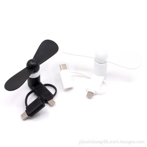 Portable 3 in 1 Cooling Cooler Mini USB Fan Cell Phone Fan for Iphone Android Type-C Hanldheld Mini Fan for Android Micro USB